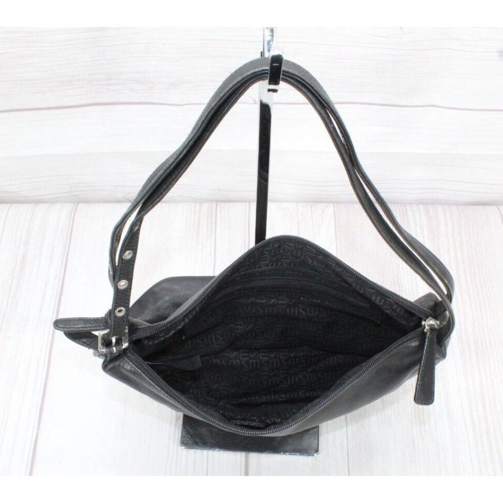 Stone Mountain Black Leather Zip Top Purse Shoulder Bag Handbag - Picture 7 of 8